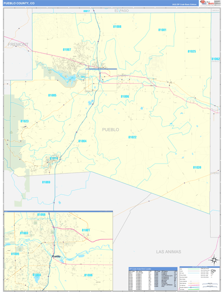 Pueblo County, CO Zip Code Wall Map