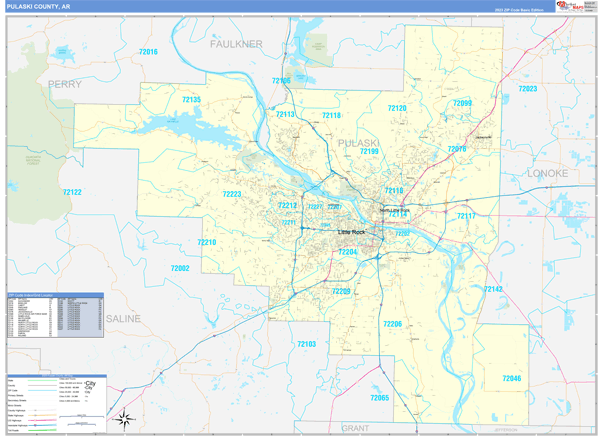 Pulaski County, AR Zip Code Wall Map