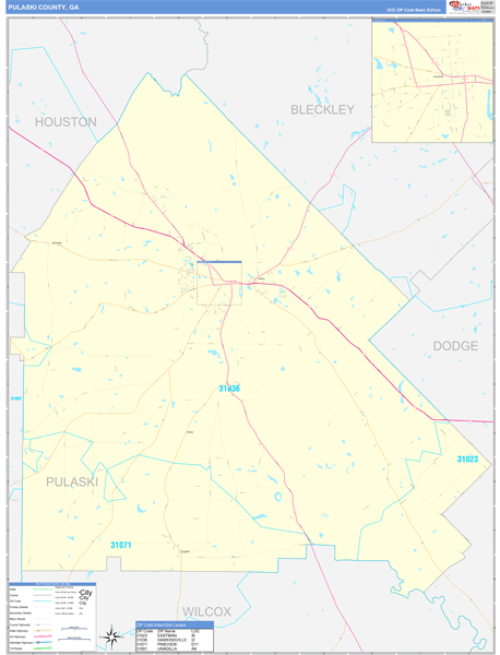Pulaski County, GA Carrier Route Wall Map