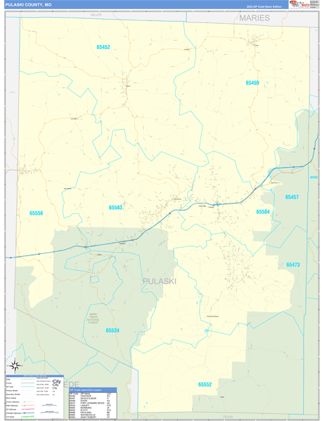 Pulaski County, MO Wall Map Basic Style