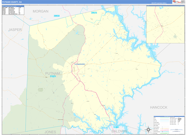 Putnam County, GA Wall Map Basic Style