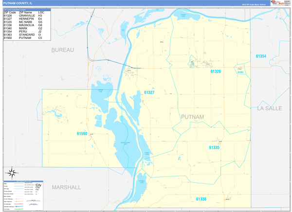 Putnam County, IL Zip Code Wall Map