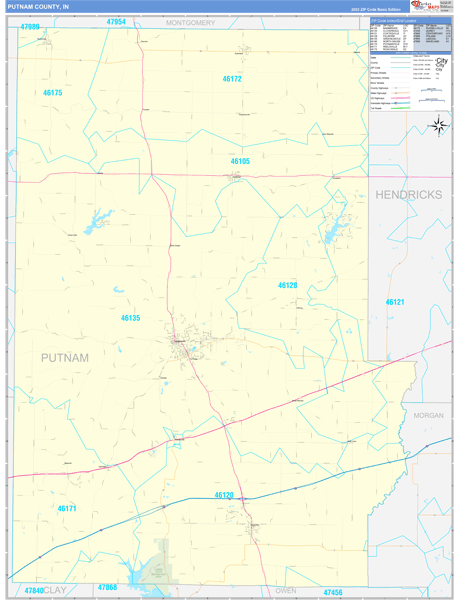 Putnam County, IN Zip Code Wall Map