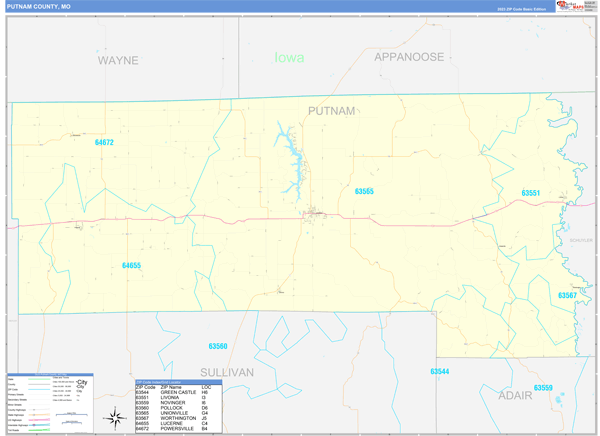 Putnam County, MO Zip Code Wall Map