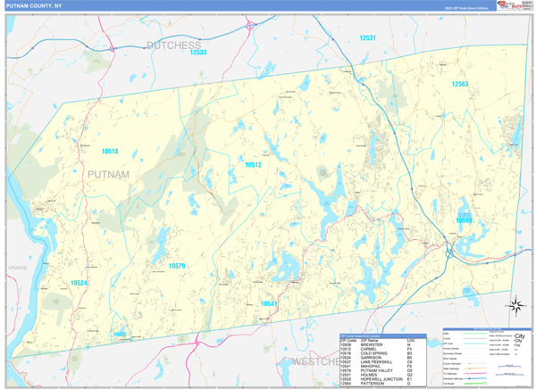Putnam County, NY Zip Code Wall Map