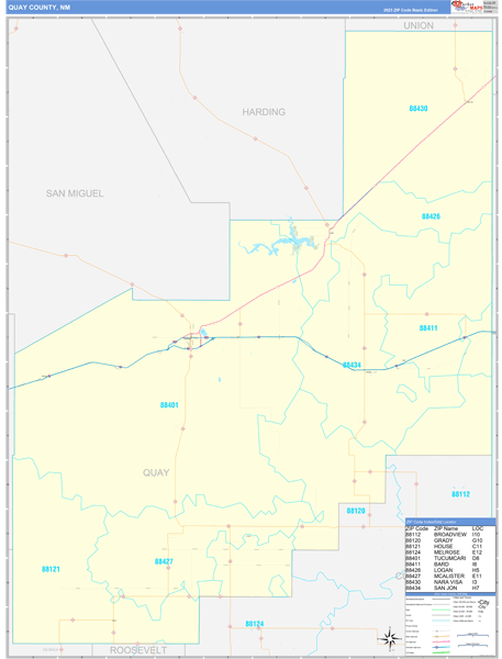 Quay County, NM Zip Code Wall Map