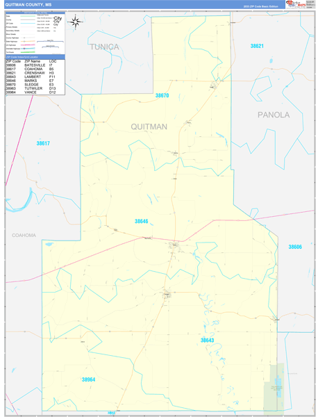 Quitman County, MS Zip Code Map