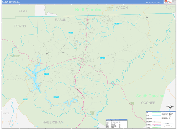 Rabun County, GA Wall Map Basic Style