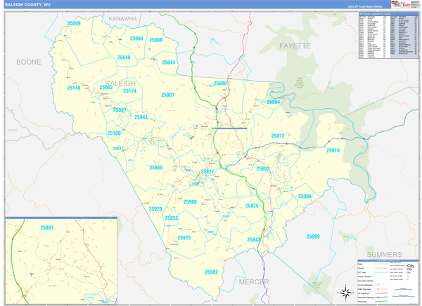 Raleigh County, WV Zip Code Maps - Basic