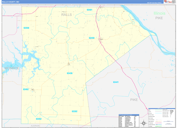 Ralls County, MO Zip Code Wall Map