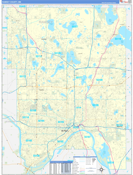 Ramsey County, MN Zip Code Wall Map