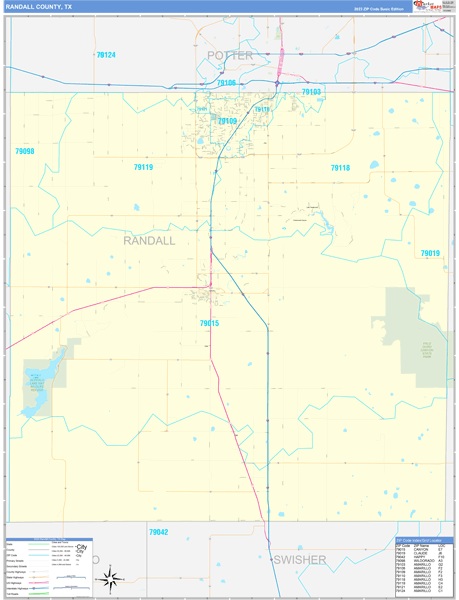 Randall County, TX Wall Map Basic Style