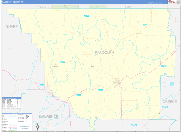 Randolph County, AR Zip Code Wall Map