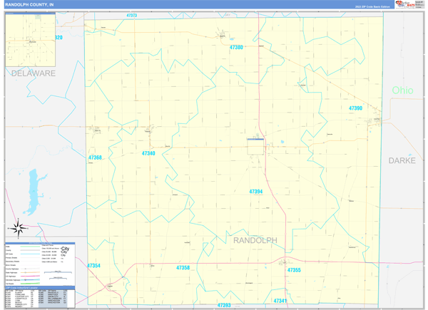 Randolph County In Zip Code Wall Map Basic Style By Marketmaps Mapsales