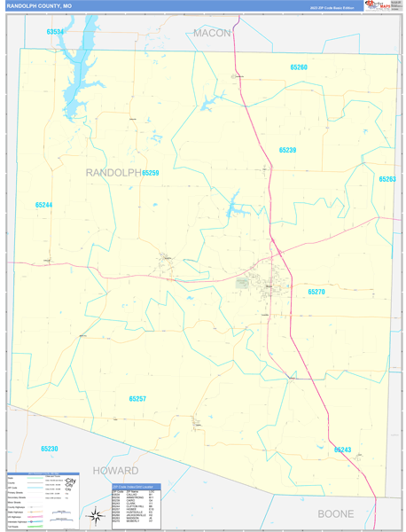 Randolph County, MO Zip Code Wall Map