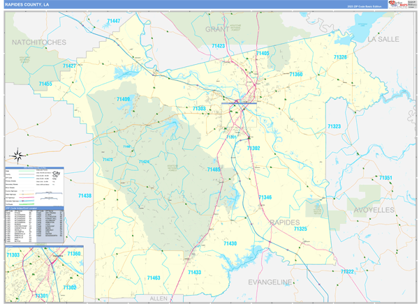 Rapides Parish (County), LA Zip Code Wall Map