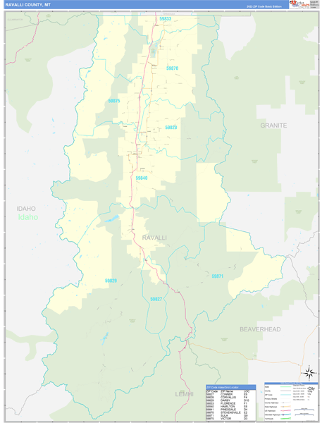 Ravalli County, MT Zip Code Wall Map
