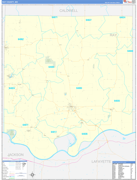 Ray County, MO Zip Code Wall Map