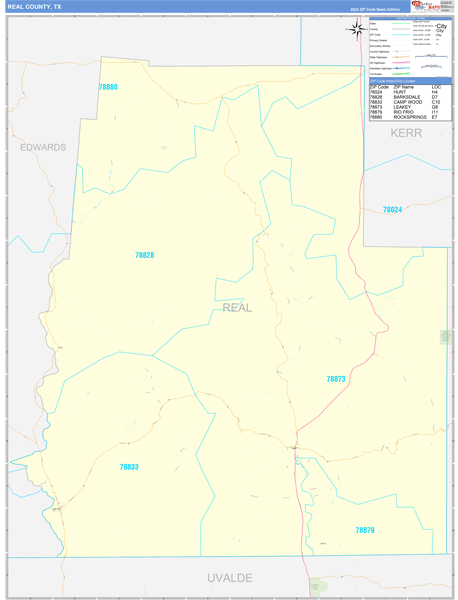 Real County, TX Carrier Route Wall Map