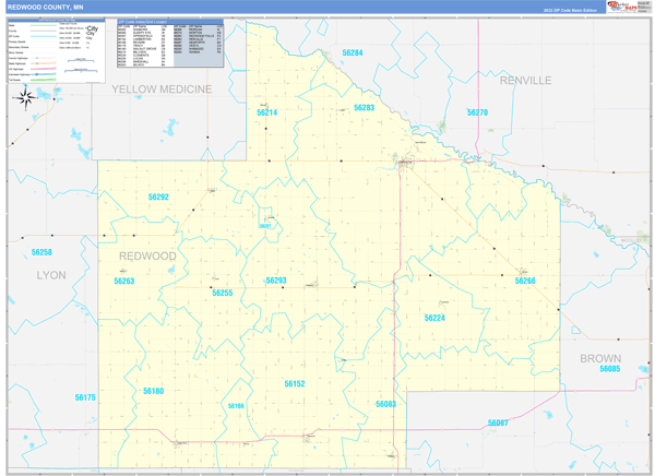 Redwood County, MN Zip Code Wall Map
