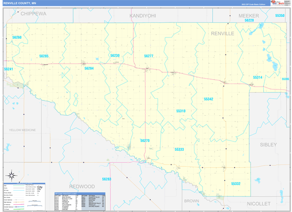 Renville County, MN Zip Code Wall Map