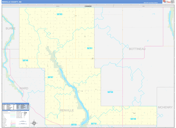 Renville County, ND Zip Code Wall Map