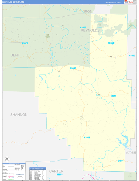 Reynolds County, MO Zip Code Wall Map