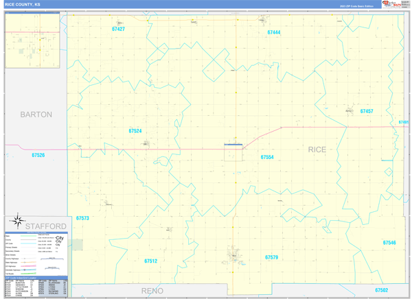 Rice County, KS Zip Code Wall Map