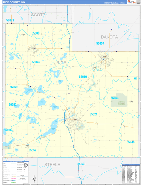 Rice County, MN Zip Code Wall Map