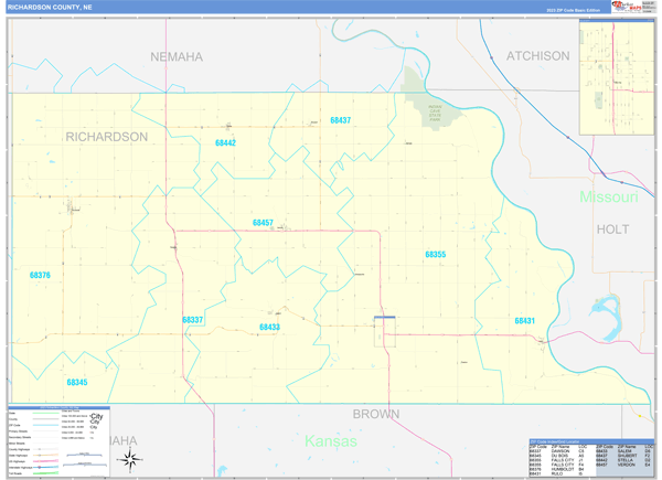Richardson County, NE Zip Code Wall Map