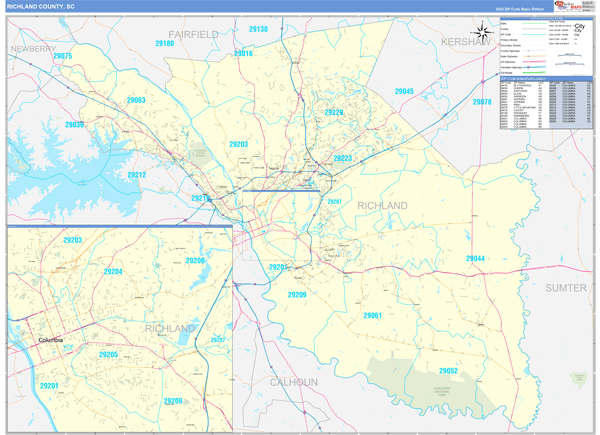 Richland County, SC Zip Code Wall Map