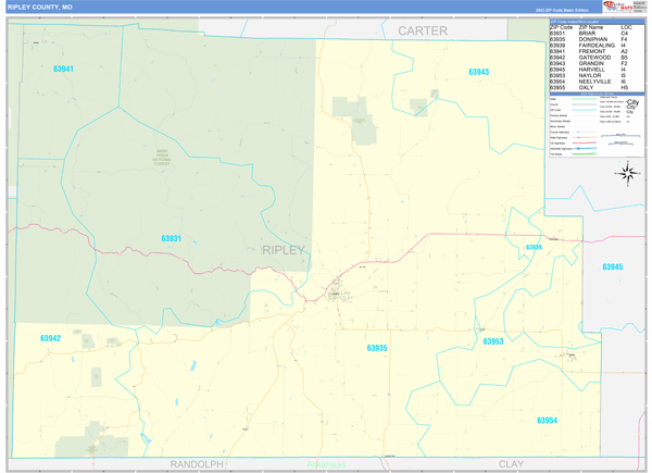 Ripley County, MO Wall Map Basic Style
