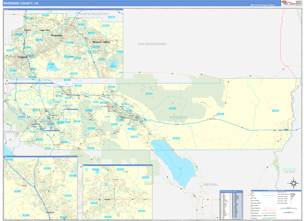 Riverside County Ca Zip Code Wall Map Basic Style By Marketmaps