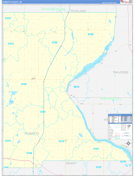 Roberts County, SD Zip Code Wall Map