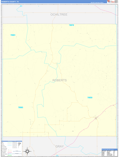 Roberts County, TX Carrier Route Wall Map