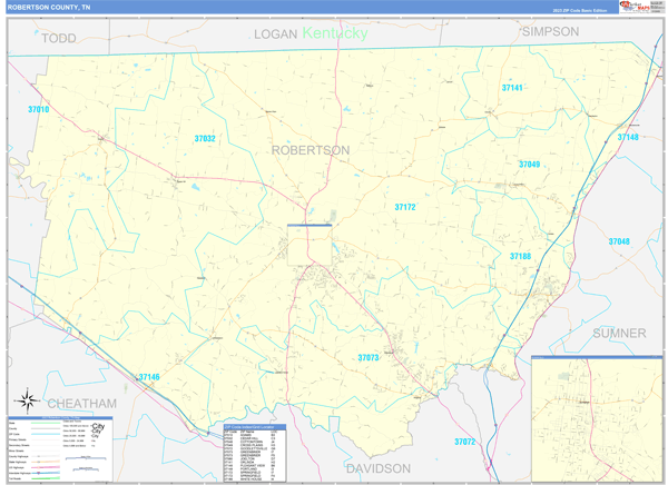 Robertson County, TN Zip Code Wall Map