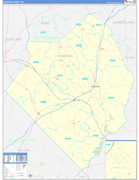 Robeson County, NC Zip Code Wall Map