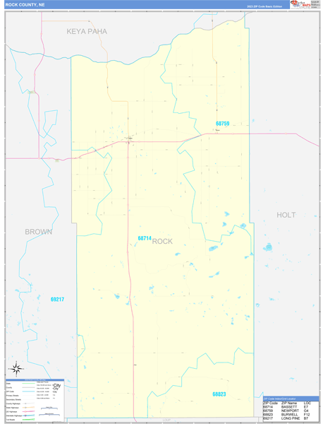 Rock County, NE Zip Code Wall Map
