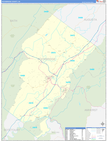 Rockbridge County, VA Zip Code Wall Map