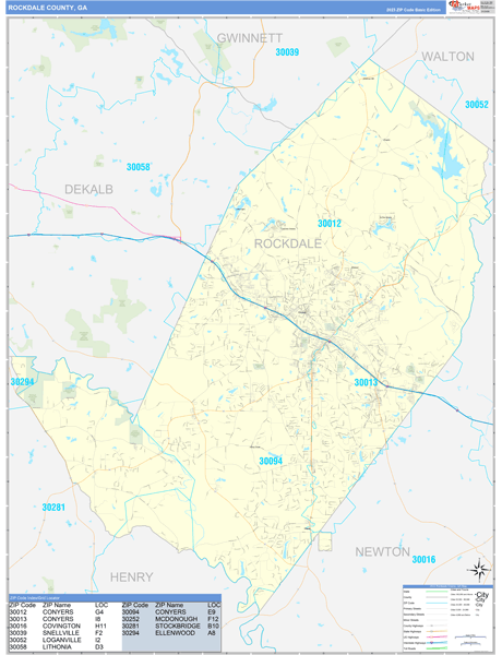 Rockdale County, GA Zip Code Wall Map