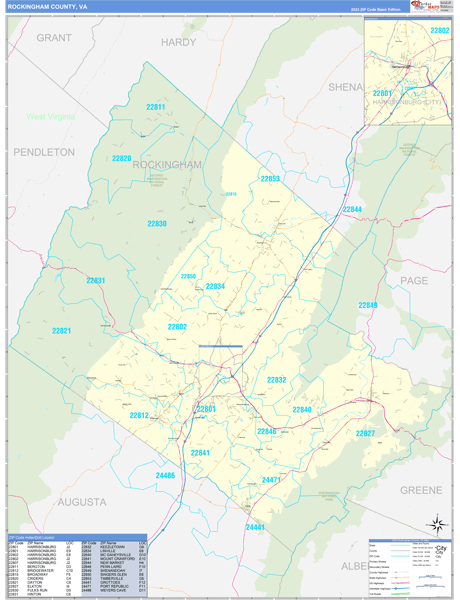 Rockingham County, VA Wall Map Basic Style