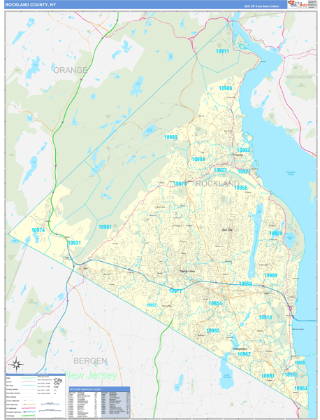 Rockland County Wall Map Basic Style
