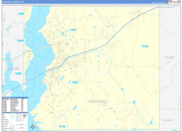Rockwall County, TX Wall Map Basic Style