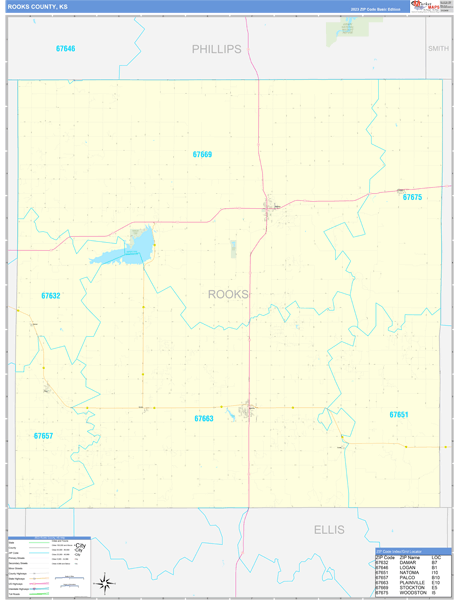 Rooks County, KS Wall Map Basic Style