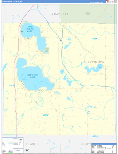Roscommon County, MI Zip Code Map