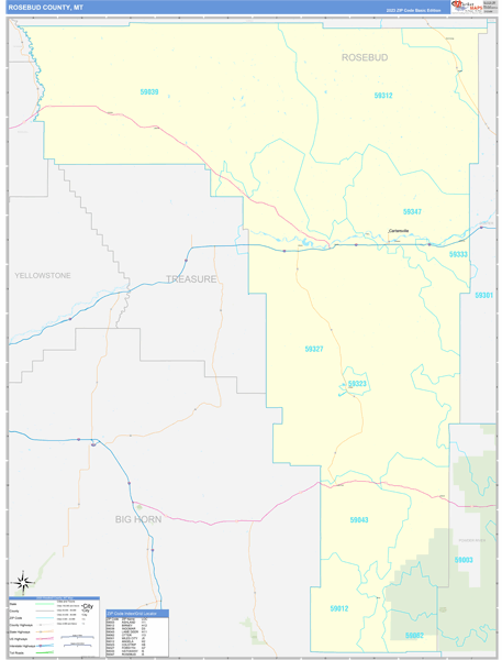 Rosebud County, MT Carrier Route Wall Map