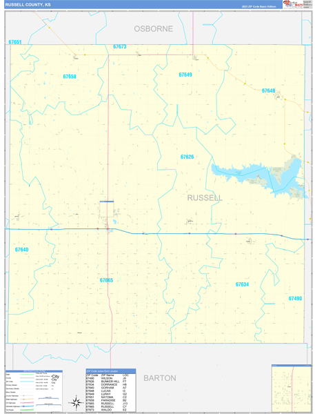 Russell County, KS Zip Code Map