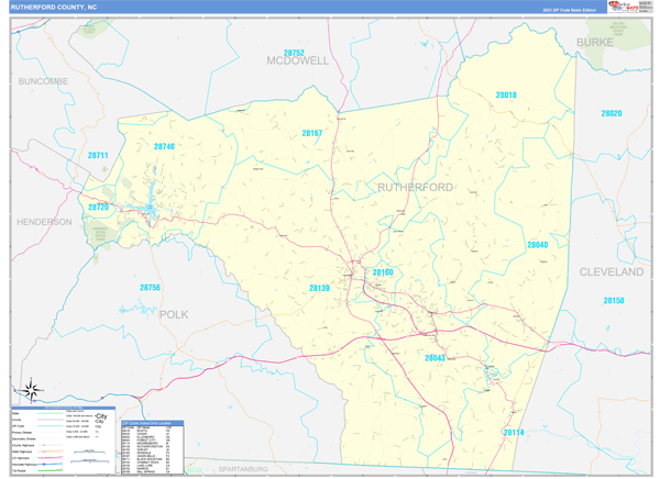 Rutherford County, NC Zip Code Wall Map