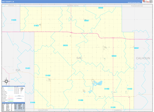 Sac County, IA Zip Code Map