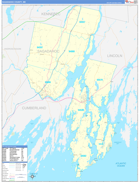 Sagadahoc County, ME Carrier Route Wall Map